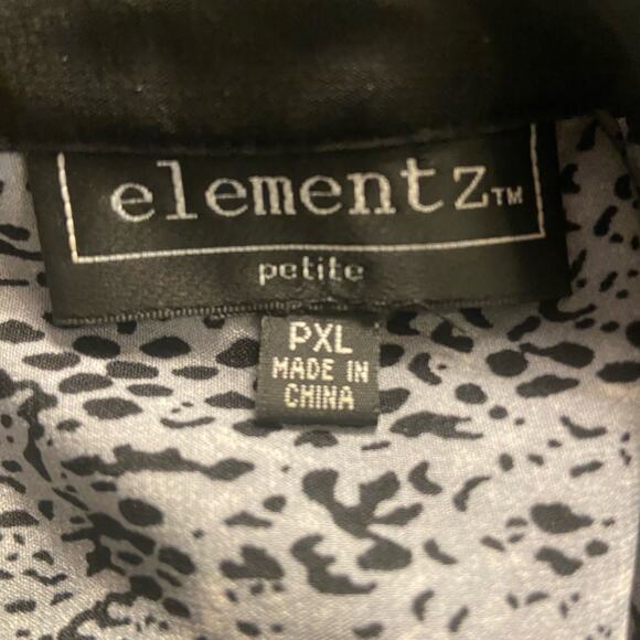 Elementz Top Blouse Button Up PXL Black Gray Petite Roll Tab Sleeves - Picture 8 of 9
